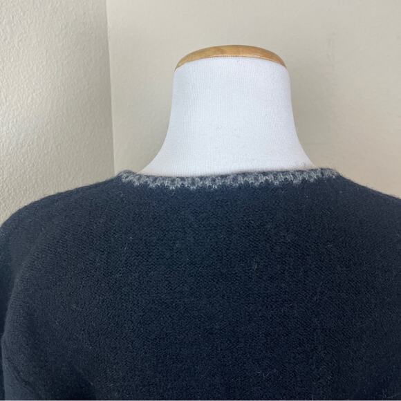 VINTAGE Women Black Wool Fur Removable Collar Knit Zip Sweater L/XL Karen Scott - Picture 9 of 11